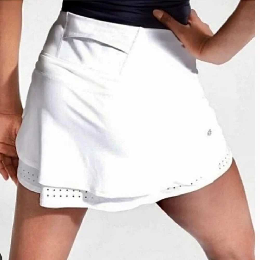 ATHLETA Stealth TruCool Skort Tennis Skirt White Athletic Golf Women’s Sz Large - Picture 3 of 16